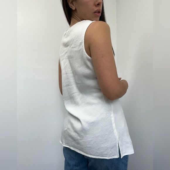 Vintage Y2K White Linen Sleeveless Floral Embroidered Tunic Top Size S - Picture 5 of 11
